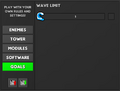 Image of the sandbox mode. It shows the customization options for wave limits